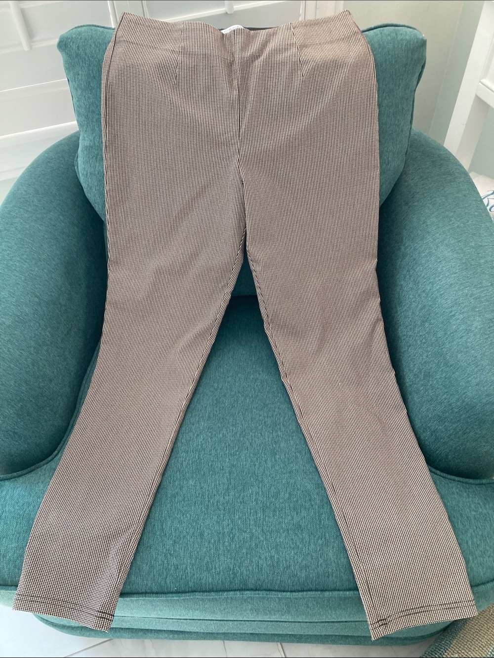 Calvin Klein Brown, Black, Cream Micro Houndstooth Trousers. Size 10.